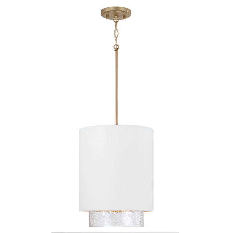 Luminaire suspendu cylindrique en métal 1 lumière 11,50 "x H 19,50" avec verre bullé, Laiton mat / blanc