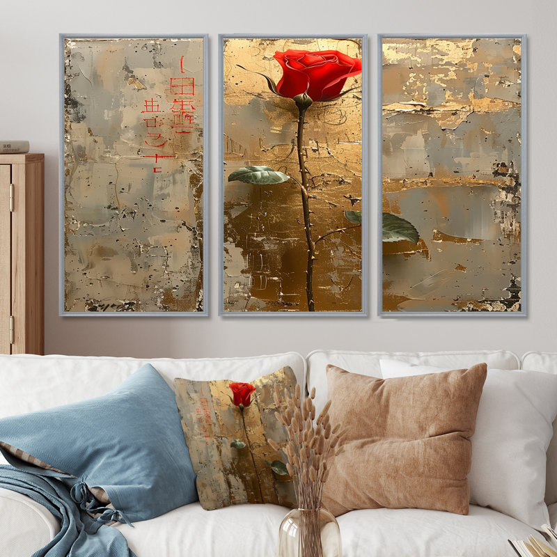 Messines - ensemble d'art mural rose, H 40 po x l 60 po x P 1 po, Encadrement argenté