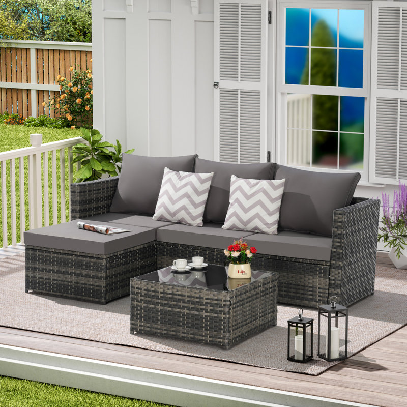 Canapé modulaire d'extérieur en tissu 3 pièces, Gris foncé
