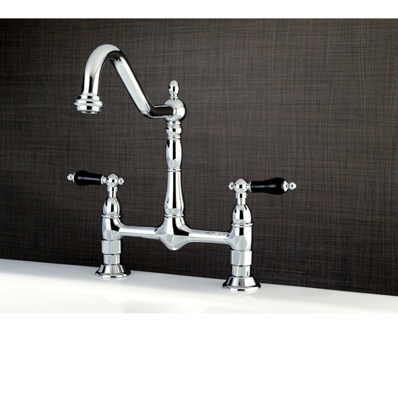 Kingston Brass Duchess Two-Handle 2-Hole Deck Mount Bridge Kitchen Faucet, Polished Chrome