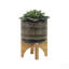 S/2 5/8" GLAZED PLANTER W/ STAND, BLACK