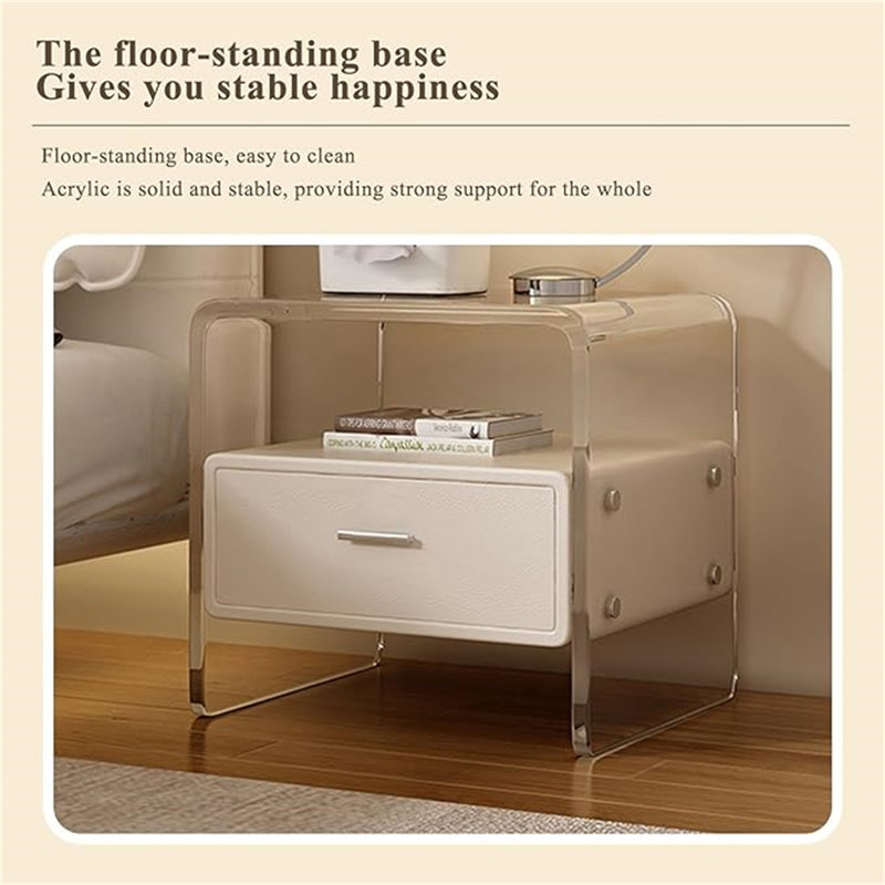 Table de chevet moderne en bois acrylique, design transparent, design d'apparence minimaliste, armoire de rangement, chambre à coucher moderne, acrylique élégant, convient à la chambre à coucher