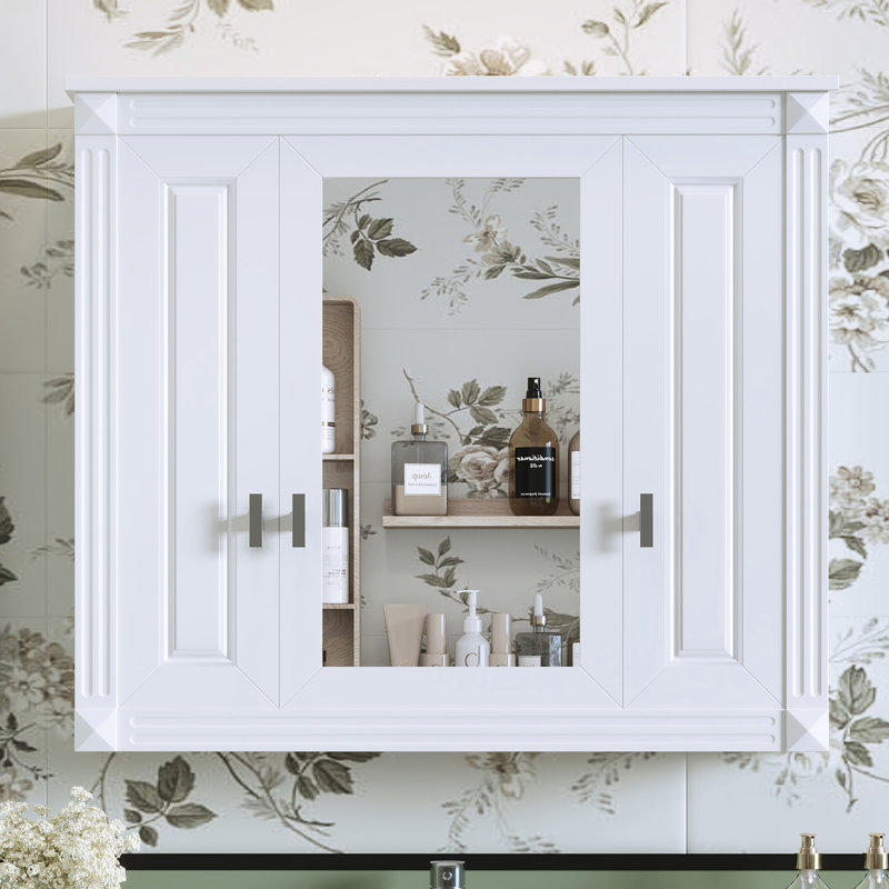 Bathroom Wall Cabinet with Mirror, White, 28.74" H x 33.78" W x 7.13" D