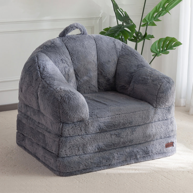 Folding Sofa Bed, 2 In 1 Convertible Sofa To Lounger Comfy Single Bean Bag Chair For Adults, Floor Sleeper Couch With Handle, Faux Fur Couch Bed