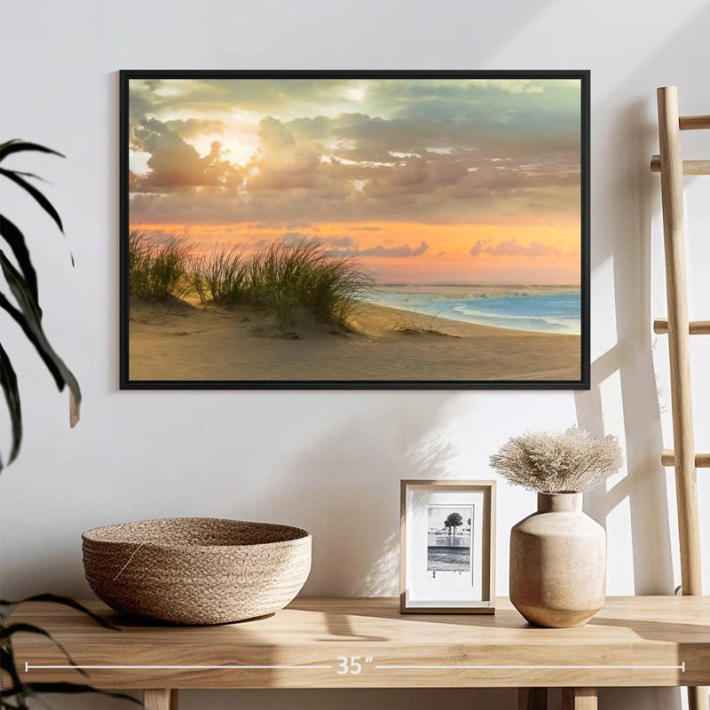 Herbe de mer et crépuscule, 25 po x 17 po, Cadre flottant noir