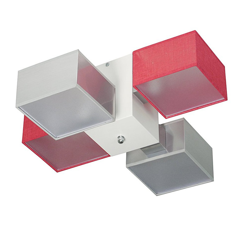 Miranda Semi Flush Mount, Natural oak wood, Silver/Red, translucent