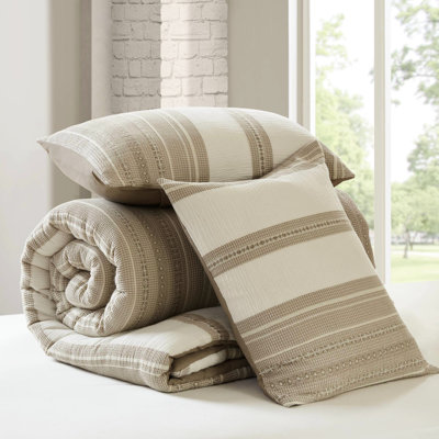 Édredon 3 pièces double / grand - édredon Vibe Relax, textures mélangées, coton naturel doux, bourre moelleuse, gaze gaufré facile d'entretien à la machine, tissu 100% coton, moelleux et