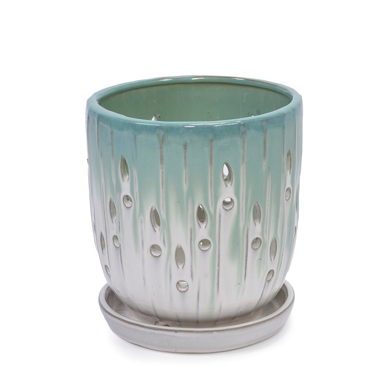 Modern, 8" Ceramic Flowerpot, 2 - Piece , White , Built In Drainage, Plant Well Being, All Weather Use, Reinforced Construction Flowerpots, Frost , Heat Drainage Hole, Plants, Various Settings