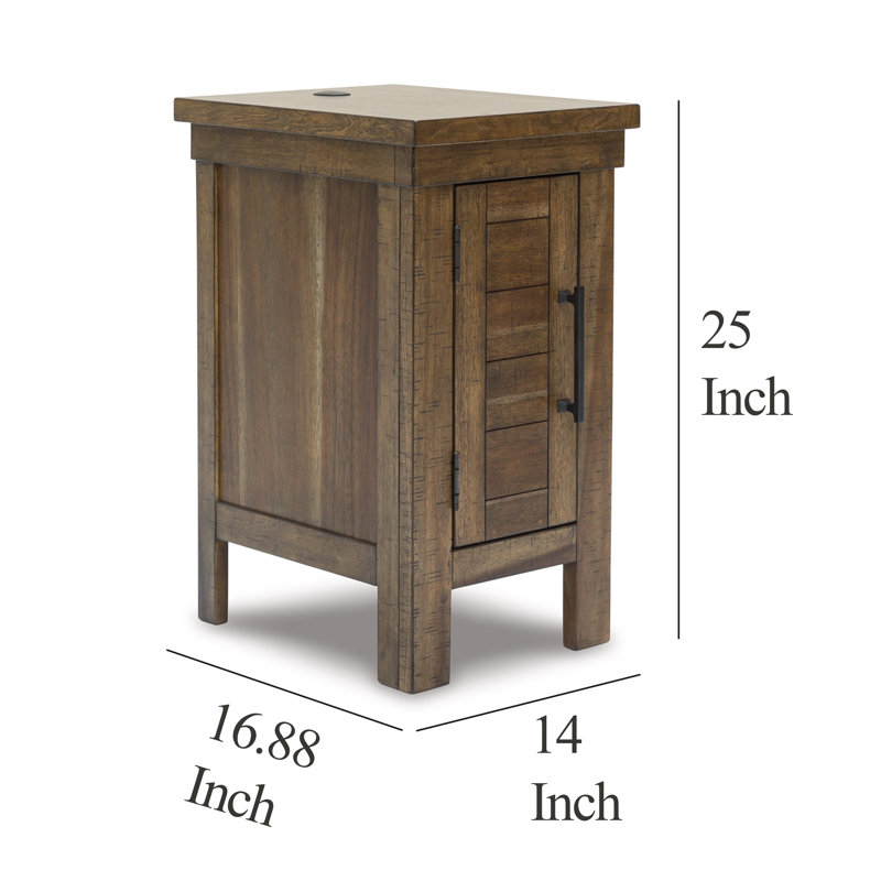 Brown Wood Rectangular End Table with Storage and USB Ports
