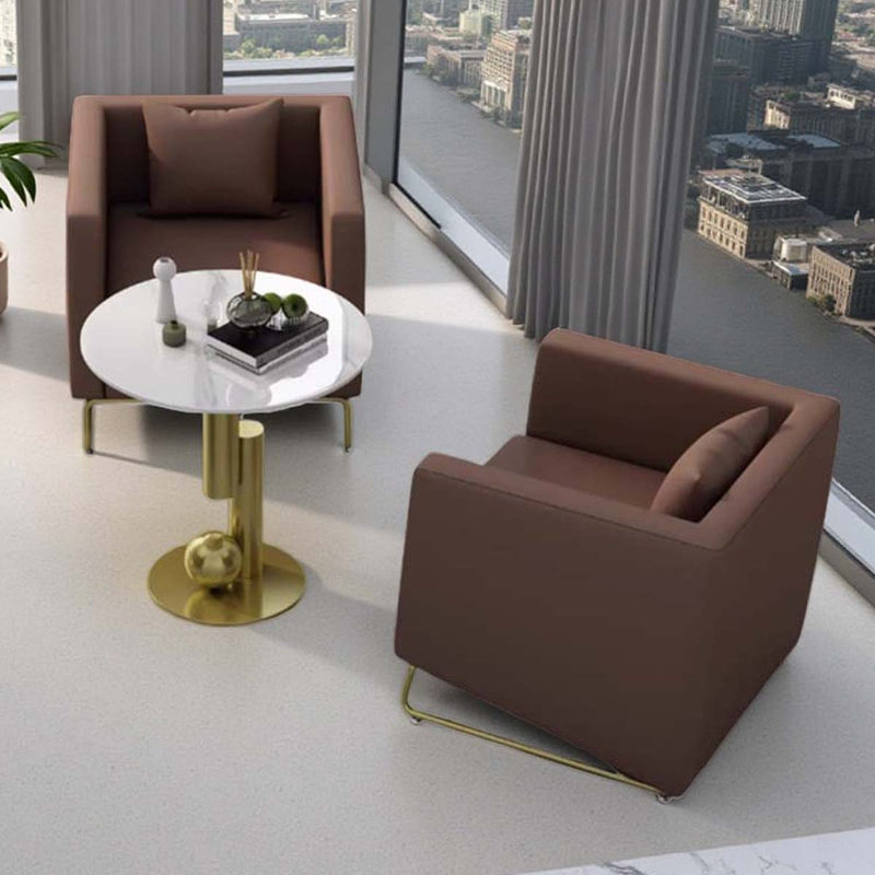 Ensemble de réception Business Brown moderne (2 canapés simples + table basse ronde)