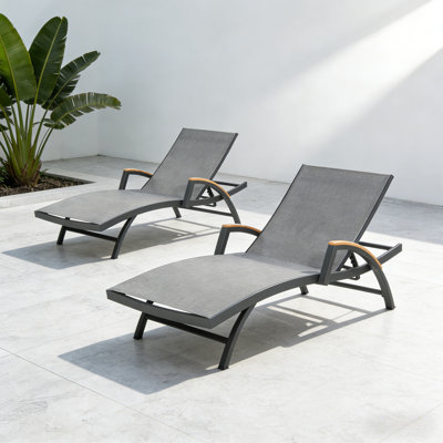 Chambray Outdoor Aluminum Chaise Lounge Chairs With Phifertex Sling Fabric by Peak Home Furnishings