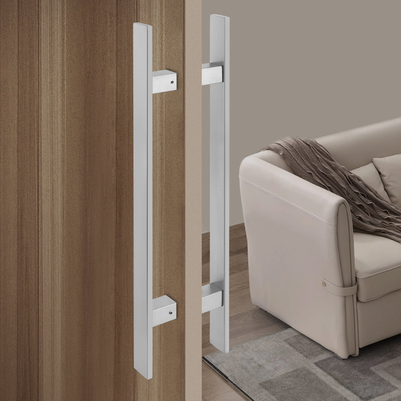 Poignée de porte à double face à tirer, poignée de porte en forme de H (1,57 (l)), 23.62", Argent satiné