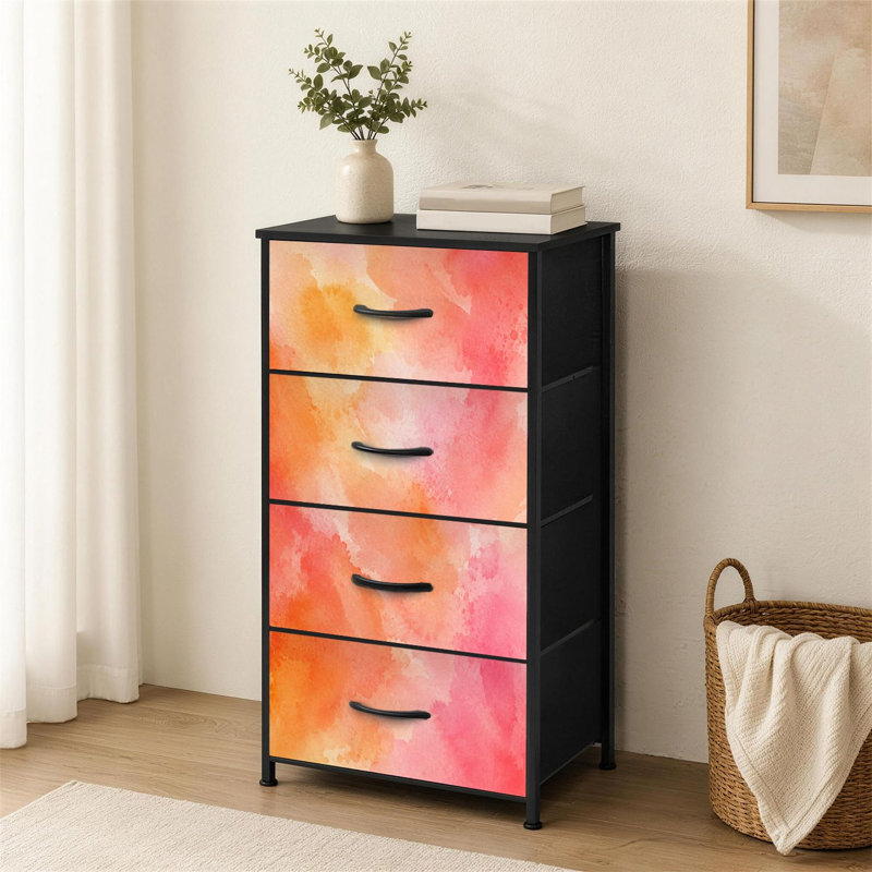 Commode 4 tiroirs pour chambre à coucher Aquarelle abstraite tons chauds oranges roses Petite grande commode à vêtements pour organisateurs de placard avec commode