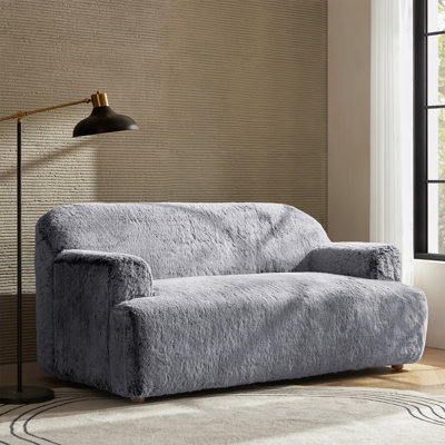 Heurich 71" Modern Curved Faux Fur Loveseat with Solid Wood Legs