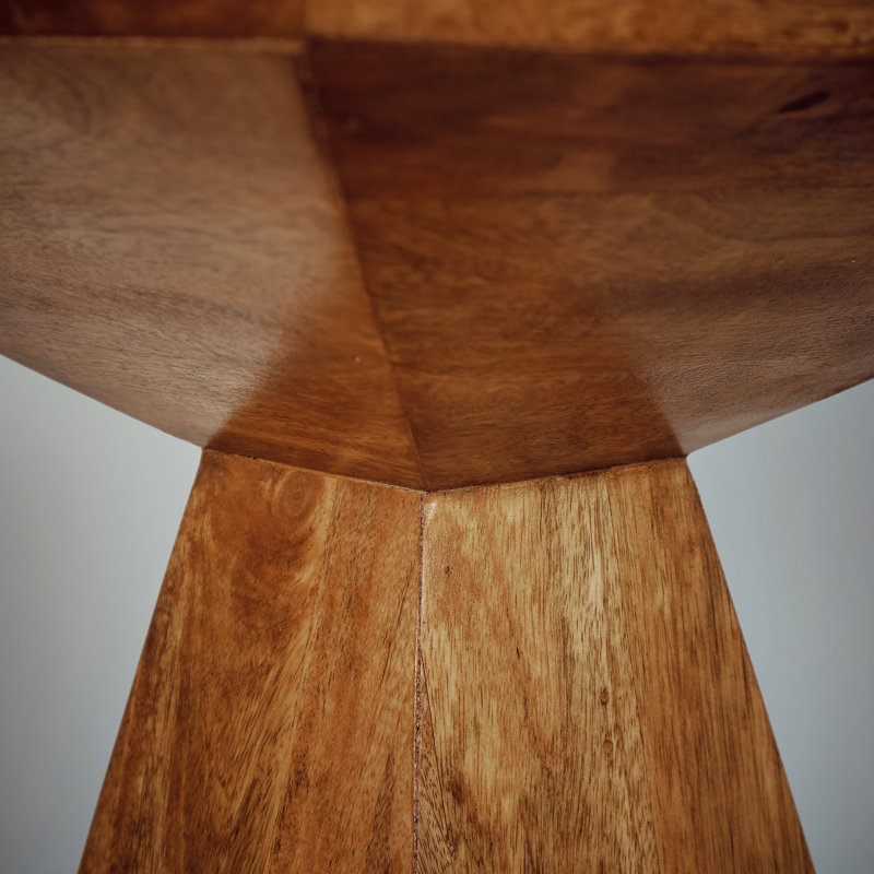 Solid Wood Top Pedestal Square Side Table, Dark Brown Wood/Brown