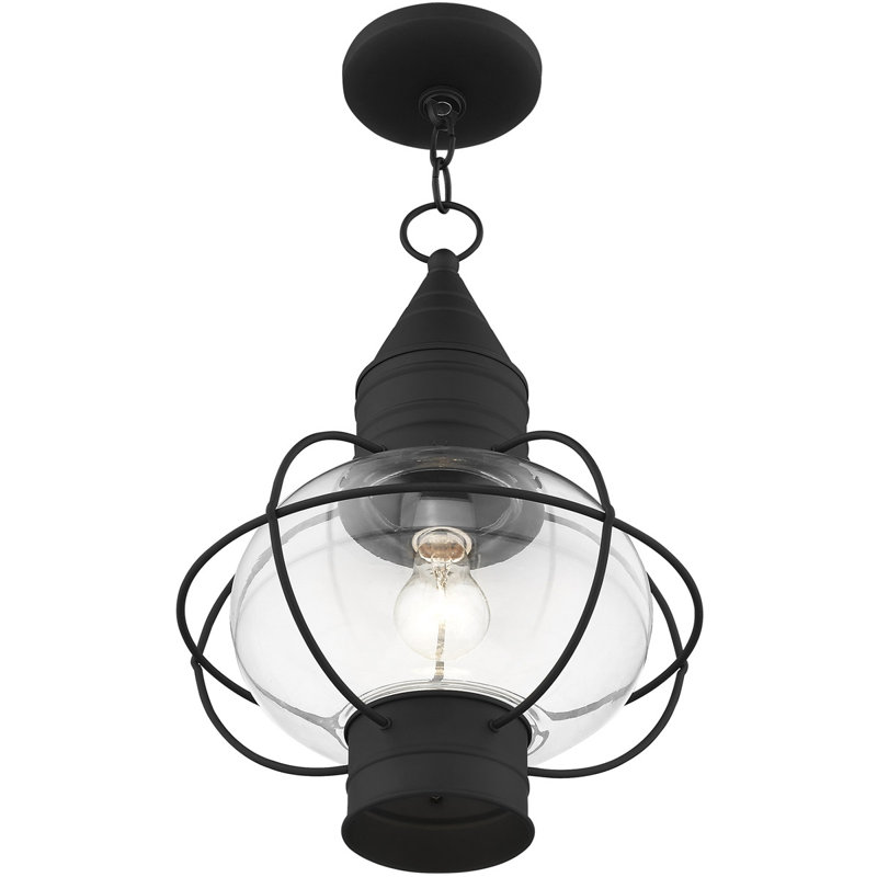 Outdoor Wall Lantern Pendant Lighting Fixture - Clear Glass Shade, Black