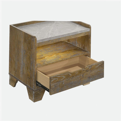 1-Drawer Nightstand with Integrated LED, Medium Oak