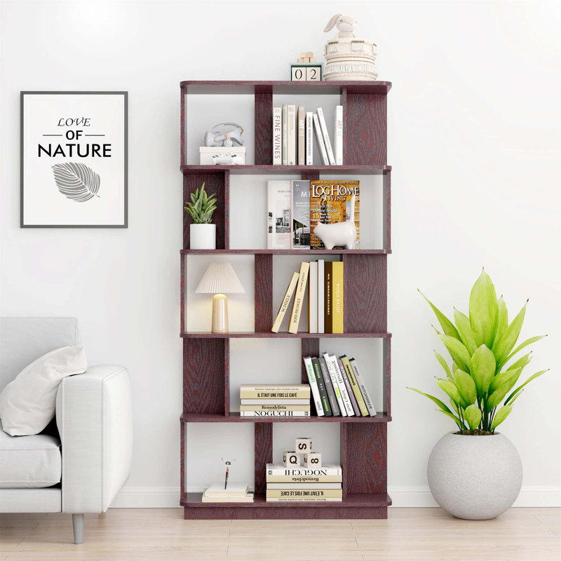 Tall 5-Tier Wood Bookshelf – 31.5" Wide Modern Storage Rack, Open Display Case for Home Organization, Media Storage & Office Decor (MDF Construction)