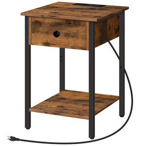 22'' Tall Iron Nightstand with Storage and Built-In Outlets