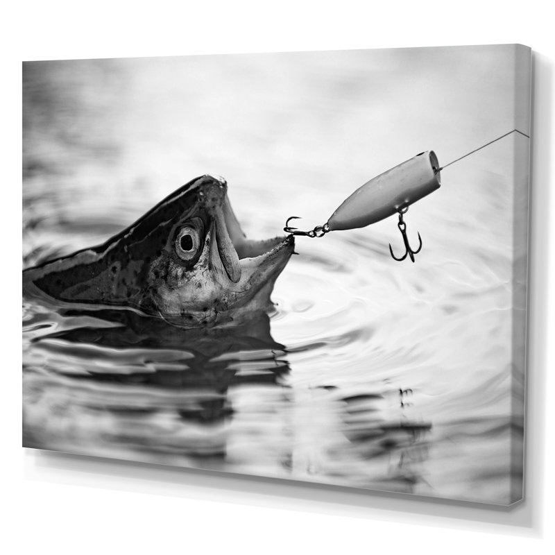 «Catching Bass Fish - Pêche», reproduction d'art sur toile encadrée, Toile tendue, H 34 po x l 44 po x P 1,5 po