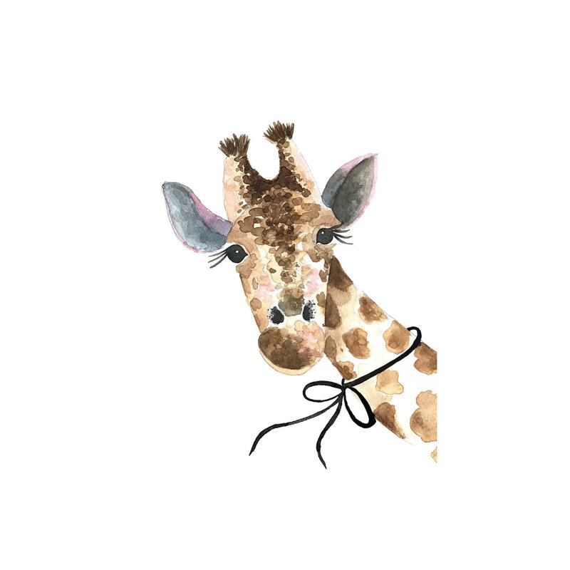 Girafe avec nœud par Mercedes Lopez Charro - impression d'art graphique, Toile tendue, H 12 po x l 8 po x P 0,75 po