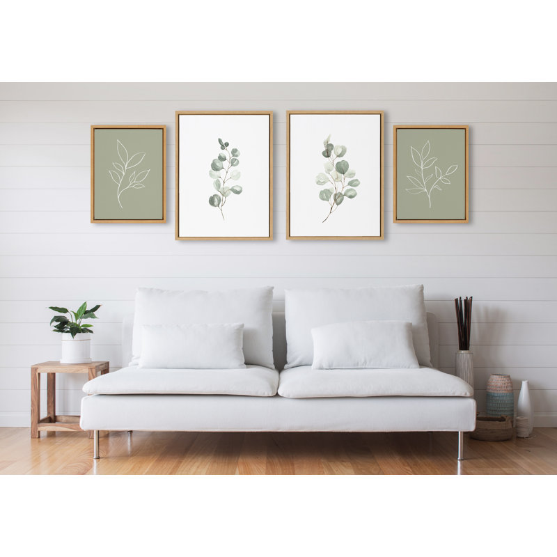 «Eucalyptus 4a», «Eucalyptus 4b» et «Modern Sage Green Botanical Line», impression sur croquis 1 et 3 par Maja Mitrovic de «Makes My Day Happy», ensemble d'art sur toile encadré