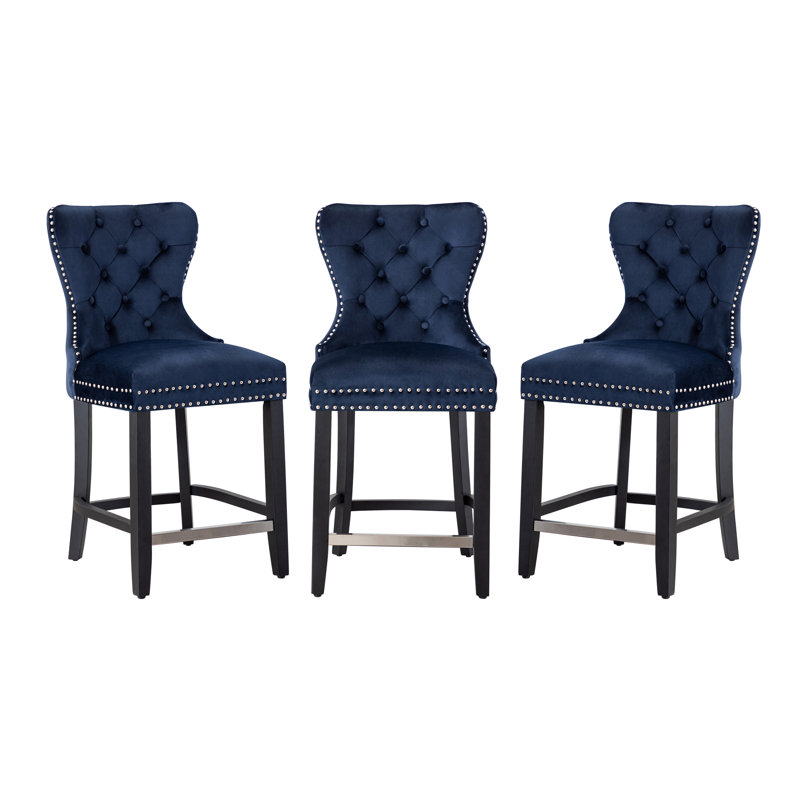 Tabouret de bar et de comptoir Kirsten, Noir, Bleu marine, Tabouret de comptoir (siège d'une hauteur de 24 p