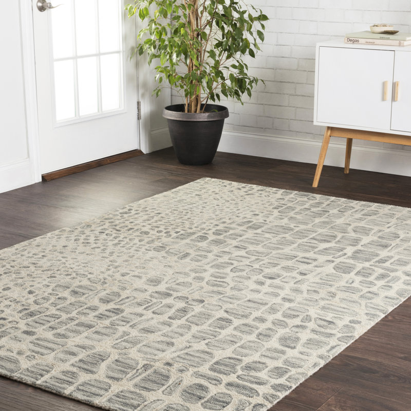 Tapis gris en laine crocheté à la main Masai, Carré 1 pi 6 po