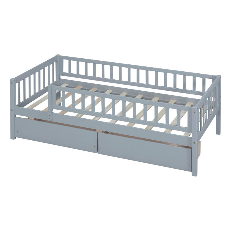 Daybed Wood Bed with Two Drawers, Gray, Twin