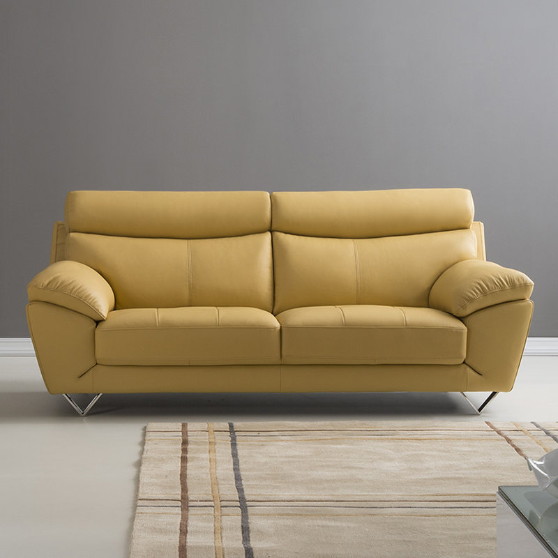 Holborn Leather Sofa, Yellow Genuine Leather, 37" H x 86" W x 39" D