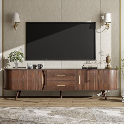 Mid-Century Modern TV Stand For 80" TV Entertainment Center With Storage For Living Room Bedroom Media Console Table With 2 Drawers