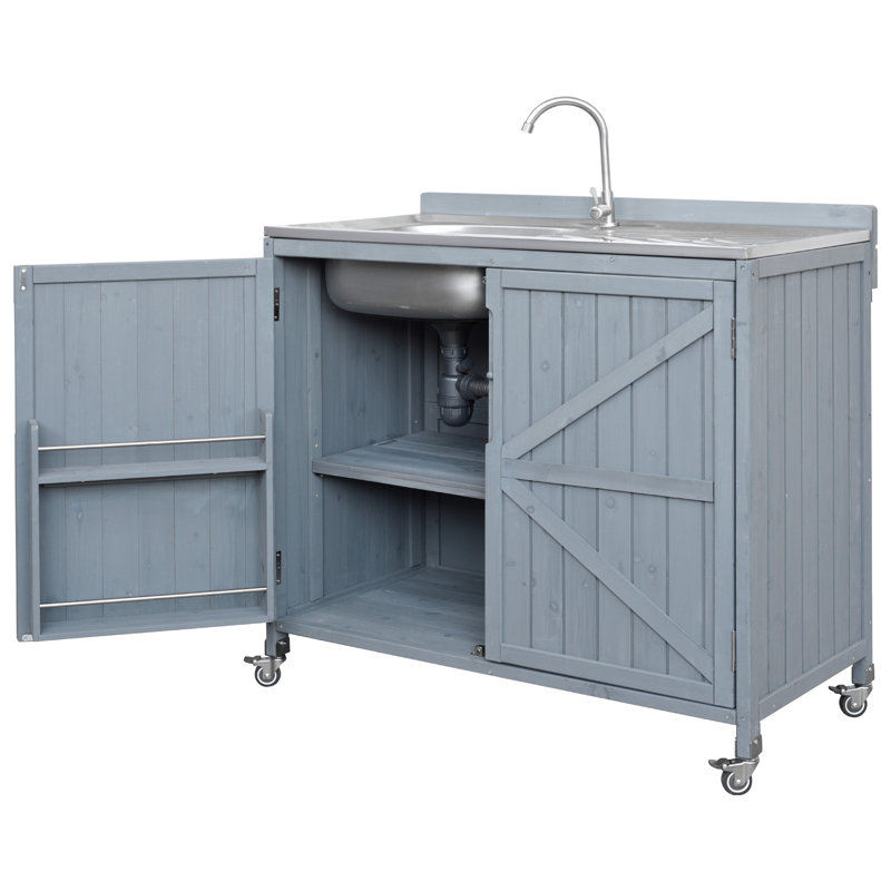 Elara  39.4" Outdoor Kitchen Island With Integrated Sink And Ample Storage, Grey Blue