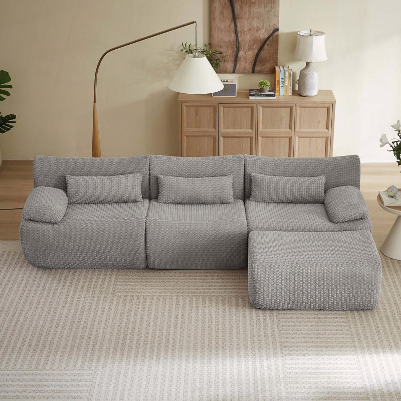 Canapé en L, canapé désossé en nuage pour le salon, canapé modulaire moderne surdimensionné, Gris