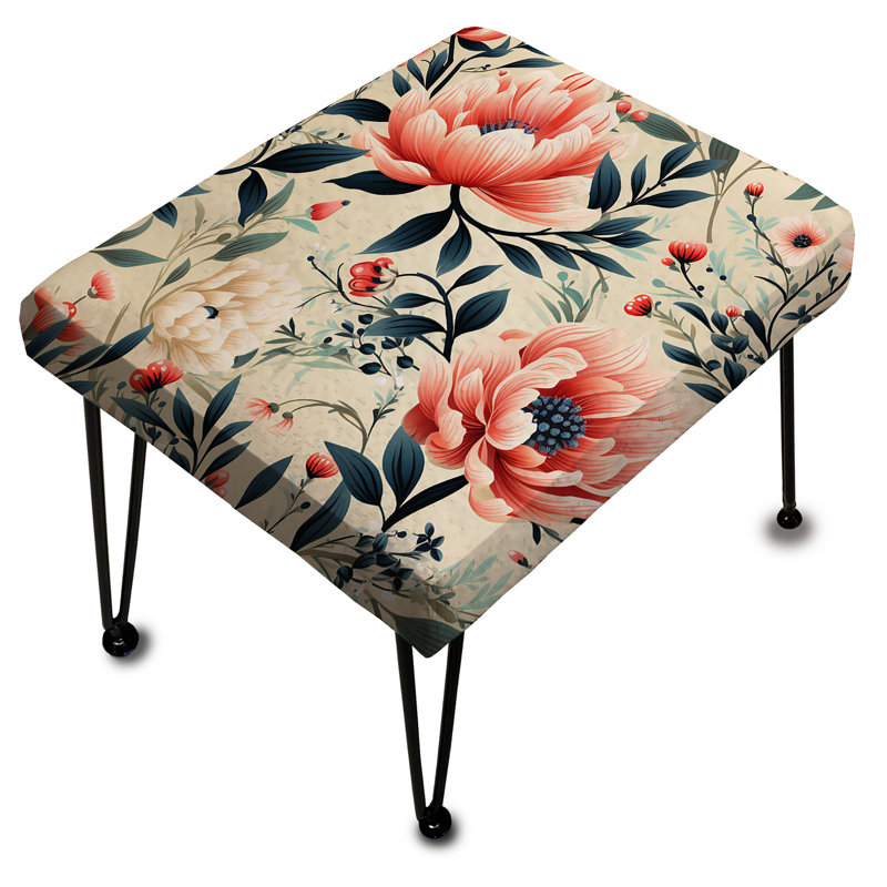 Elegant Maritime Red And Teal Blooming Gardens - Floral Rectangle Ottoman