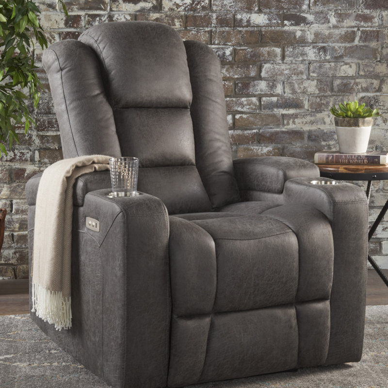 Fauteuil inclinable électrique standard de 33 po de largeur Deeann, Polyester ardoise