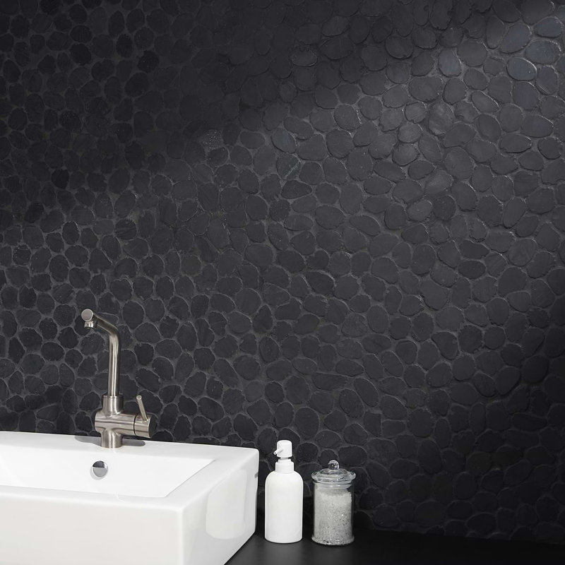 Nature 12x12 Round Honed Natural Stone Mosaic Tile, Alor Black