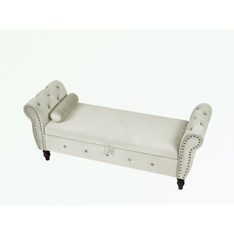 Banc de rangement en velours Larain, Beige