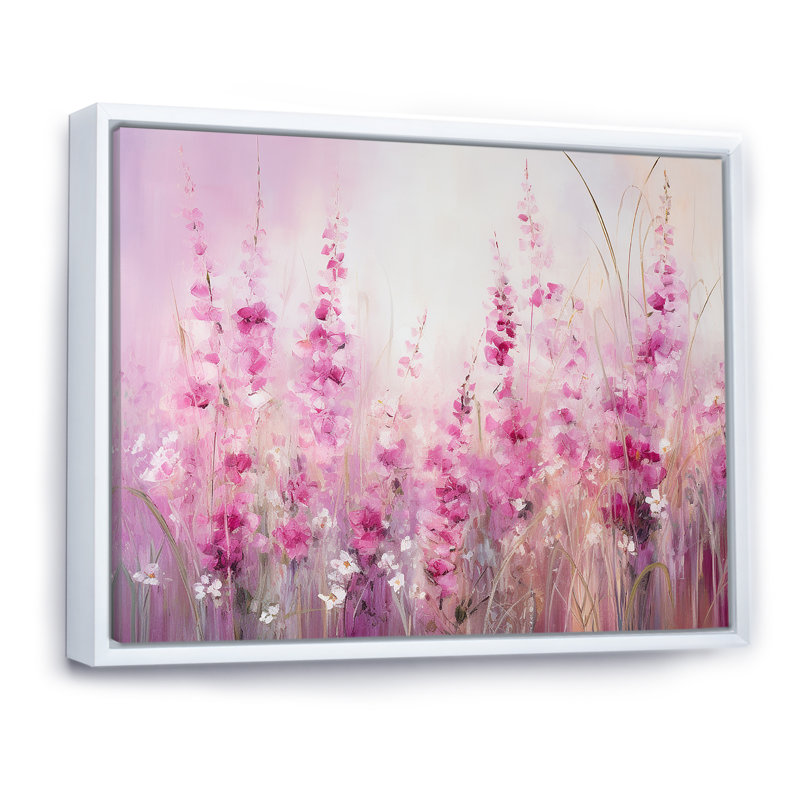 «Fuschia Country Charm Flowers» sur toile, Cadre flottant blanc, H 34 po x l 44 po x P 1,5 po