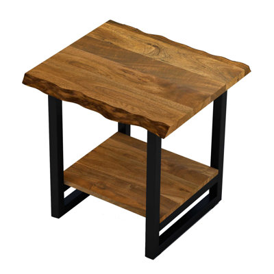  Transitional 24" Brown and Black Solid Wood and Iron End Table with Shelf