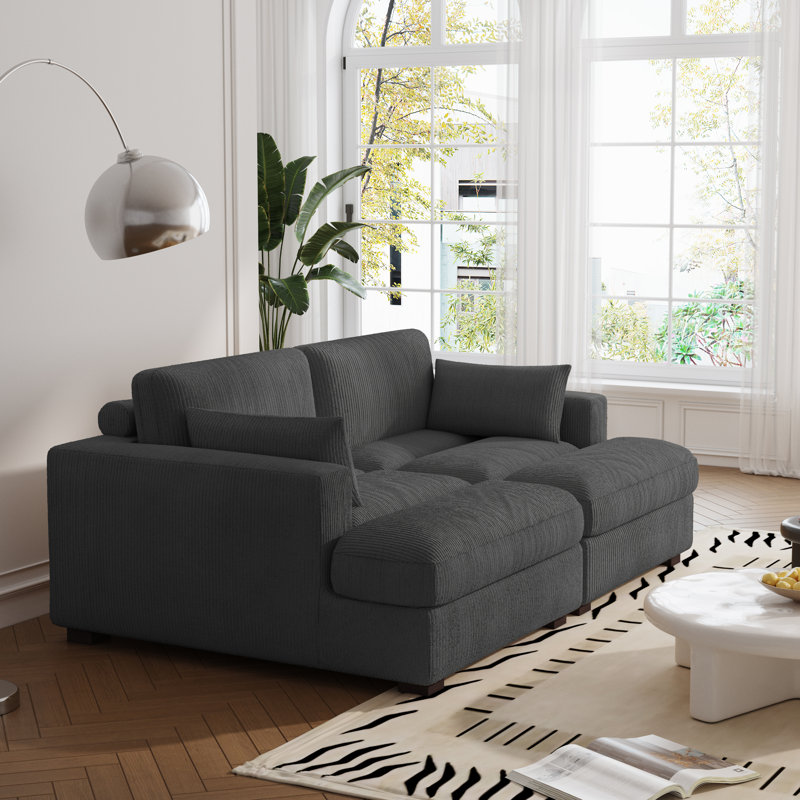 Bentura Oversized Upholstered Gray Corduroy Sleeper Sofa Bed Lounge Modular Sofa with Armrests & Throw Pillows