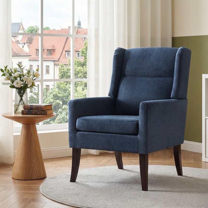 High-Back Upholstered Polyester Accent Armchair for Living Room Bedroom, Blue