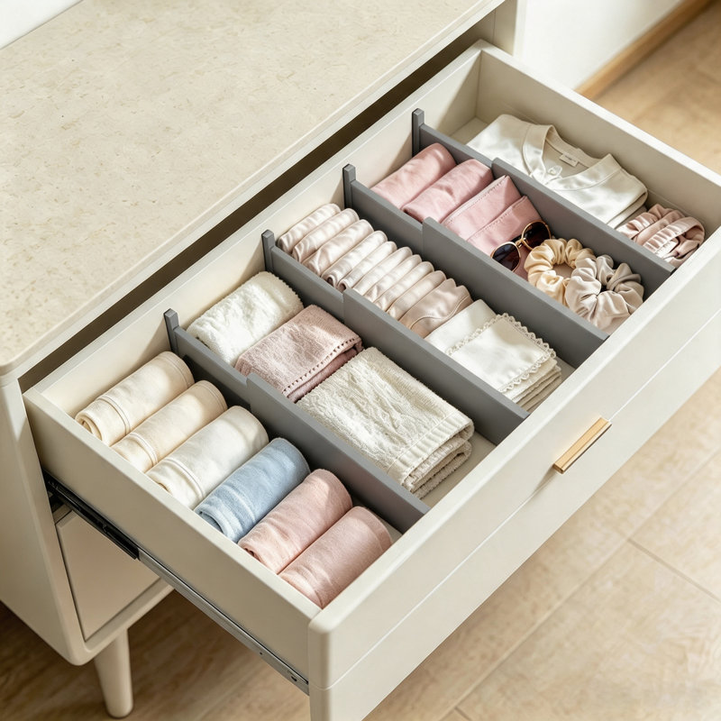  Ensemble de 4 séparateurs de tiroirs en bambou, organisateurs de tiroirs extensibles réglables pour le rangement des vêtements et des commodes