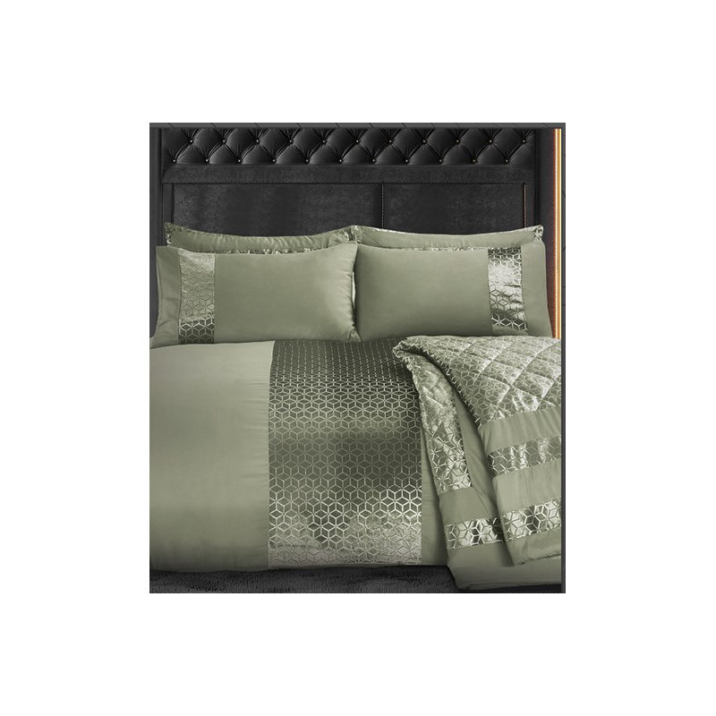 Polyester Geometric Duvet Cover Set with Pillowcases, Sage, King Duvet Cover Set + 2 Pillowcases