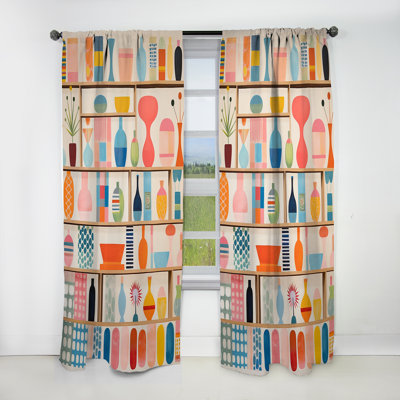 Pink Mid Century Playful Patterns IV - Abstract Midcentury Blackout Abstract Curtain - 1 Panel