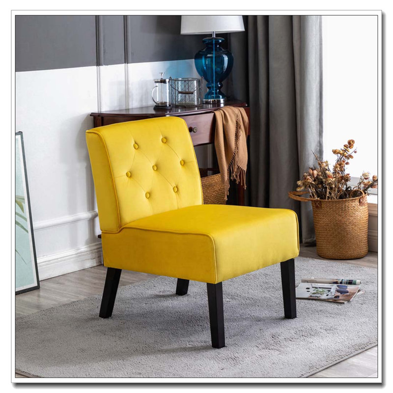 Ensemble de 2 chaises en velours sans accoudoirs - jaune - capitonné, Jaune