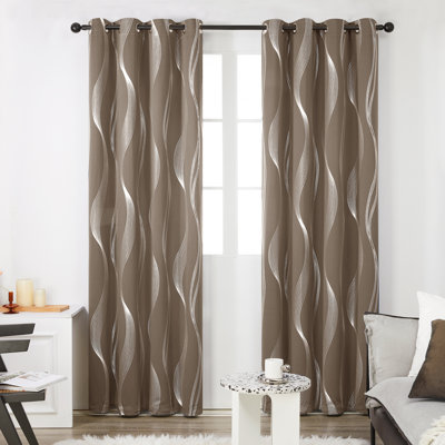 Spurgh Sliver Wave Foil Print Blackout Thermal Grommet Curtain Panels (Set of 2)