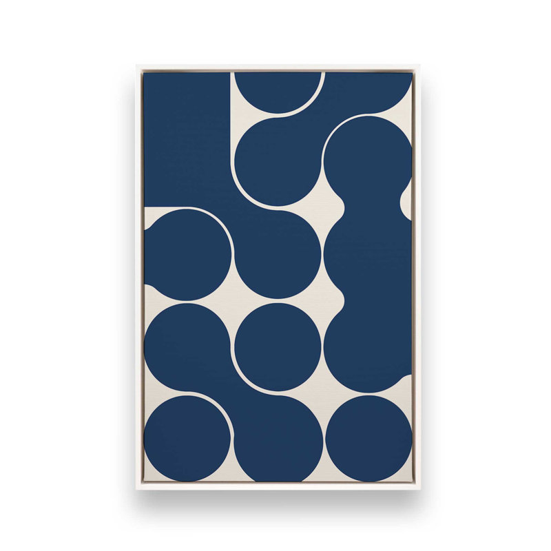 Impression sur toile sculpturale à géométrie bleue, H 30,75 po x l 20,75 po x P 1,75 po, Cadre flottant blanc opaque