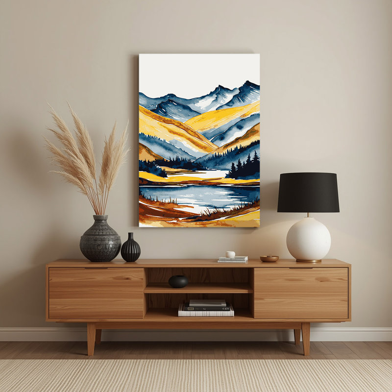 Aquarelle paysage 45, art mural en métal beige, H 14 po x l 11 po
