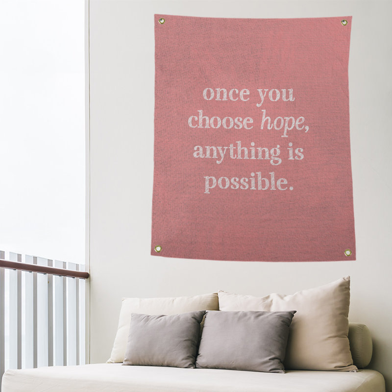 Tapisserie de polyester, citation en polyester, citation de l’espoir, H 59 pi x l 50 po, Rouge / Blanc