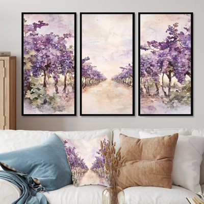 Lavande Vineyard In California II - ensemble d'art mural vignoble